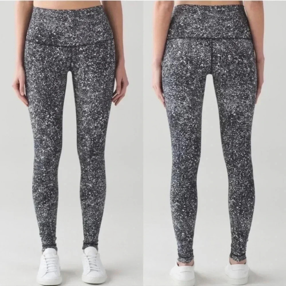 Lululemon Wunder Under Pant(Hi-Rise) Splatter White/Black Luxtreme Leggings(8)